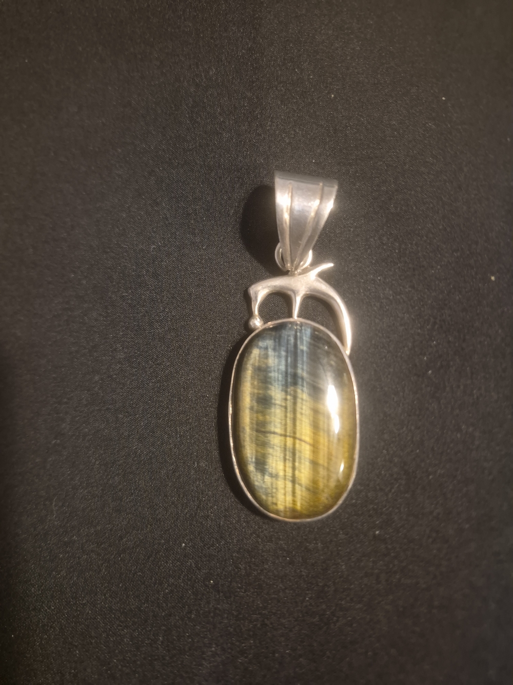 Sterling Silver Blue-Gold Tiger Eye Oval Pendant